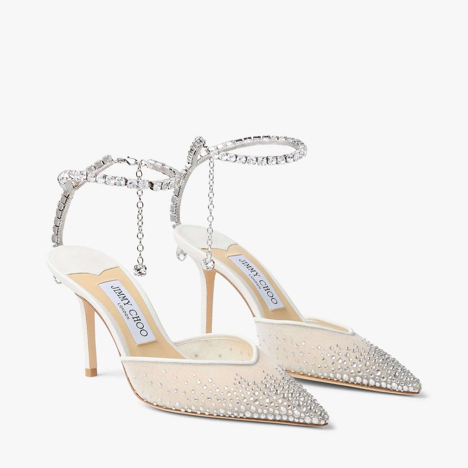 Jimmy Choo Saeda 100 Crystal Mesh Pumps With A Crystal Ankle Bracelet Strap